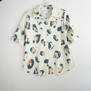 Lysse N Y Josie Leo Stroke Mint Green Stretch Wrinkle Resistant Leopard Blouse S